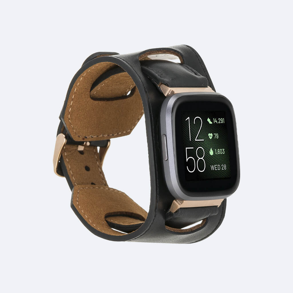 Fitbit Versa Tan Leather Band BAITEYOU Stainless Steel Watch Band