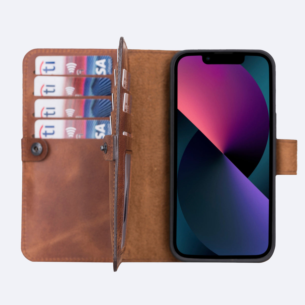 iPhone 13 Mini Leather Double Wallet Case