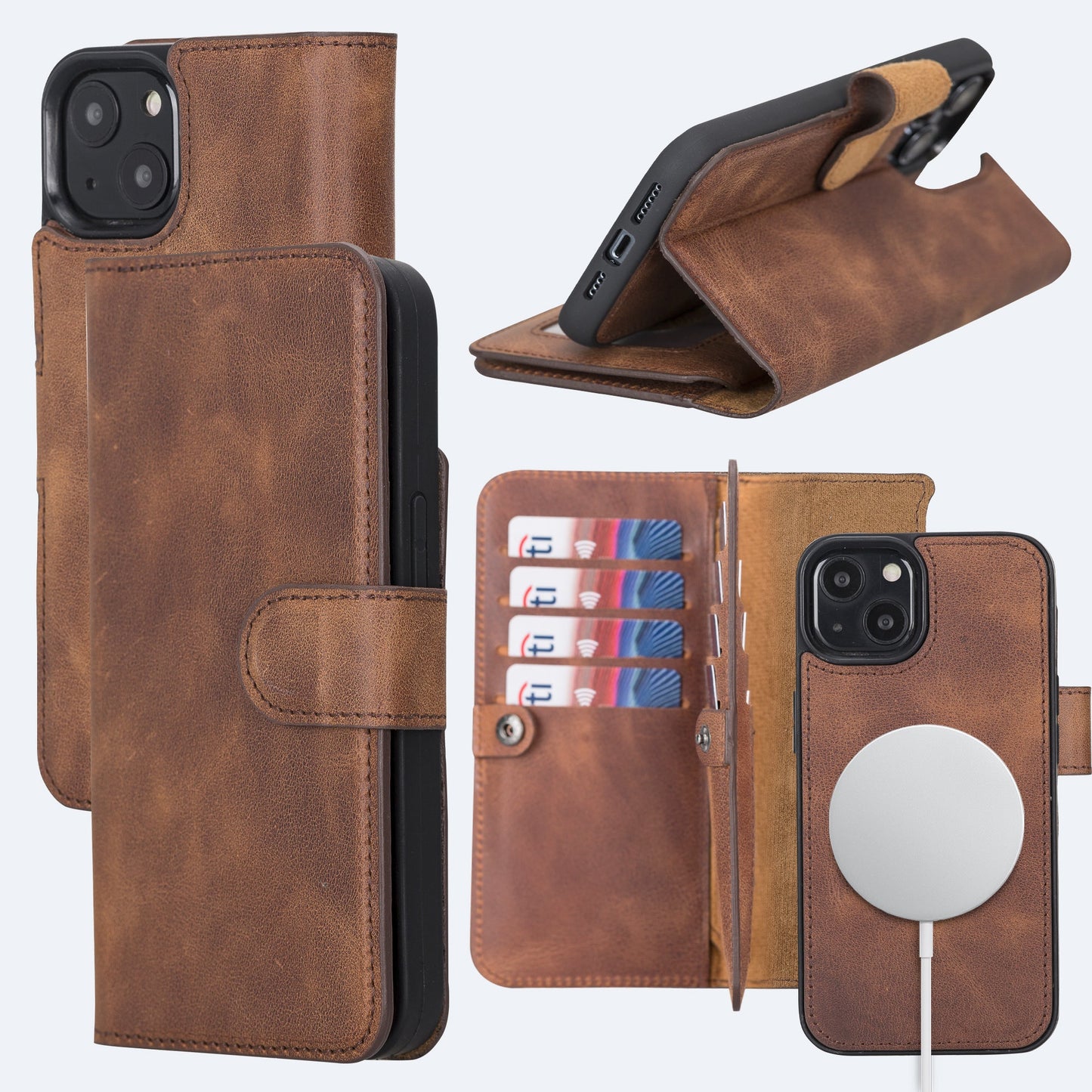 iPhone 13 Mini Leather Double Wallet Case