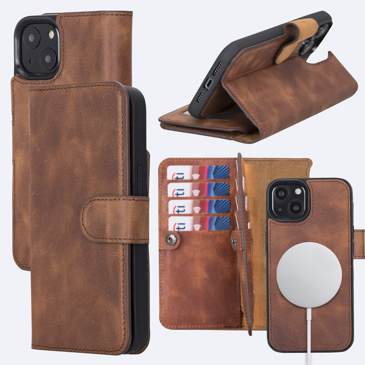 iPhone 15 Leather Double Wallet Case
