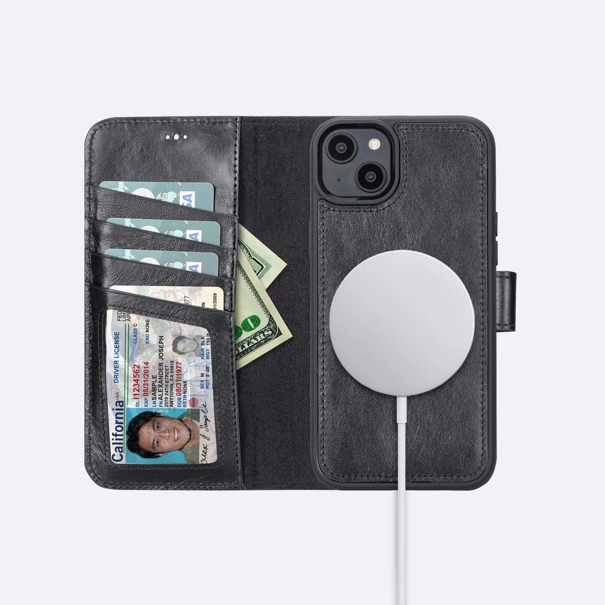iPhone 15 Plus Leather Wallet Case