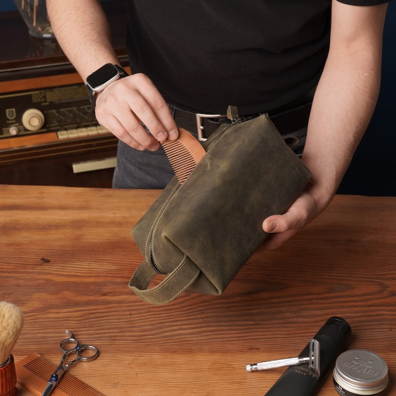 Leather Dopp Kit Bag - Travel Organizer