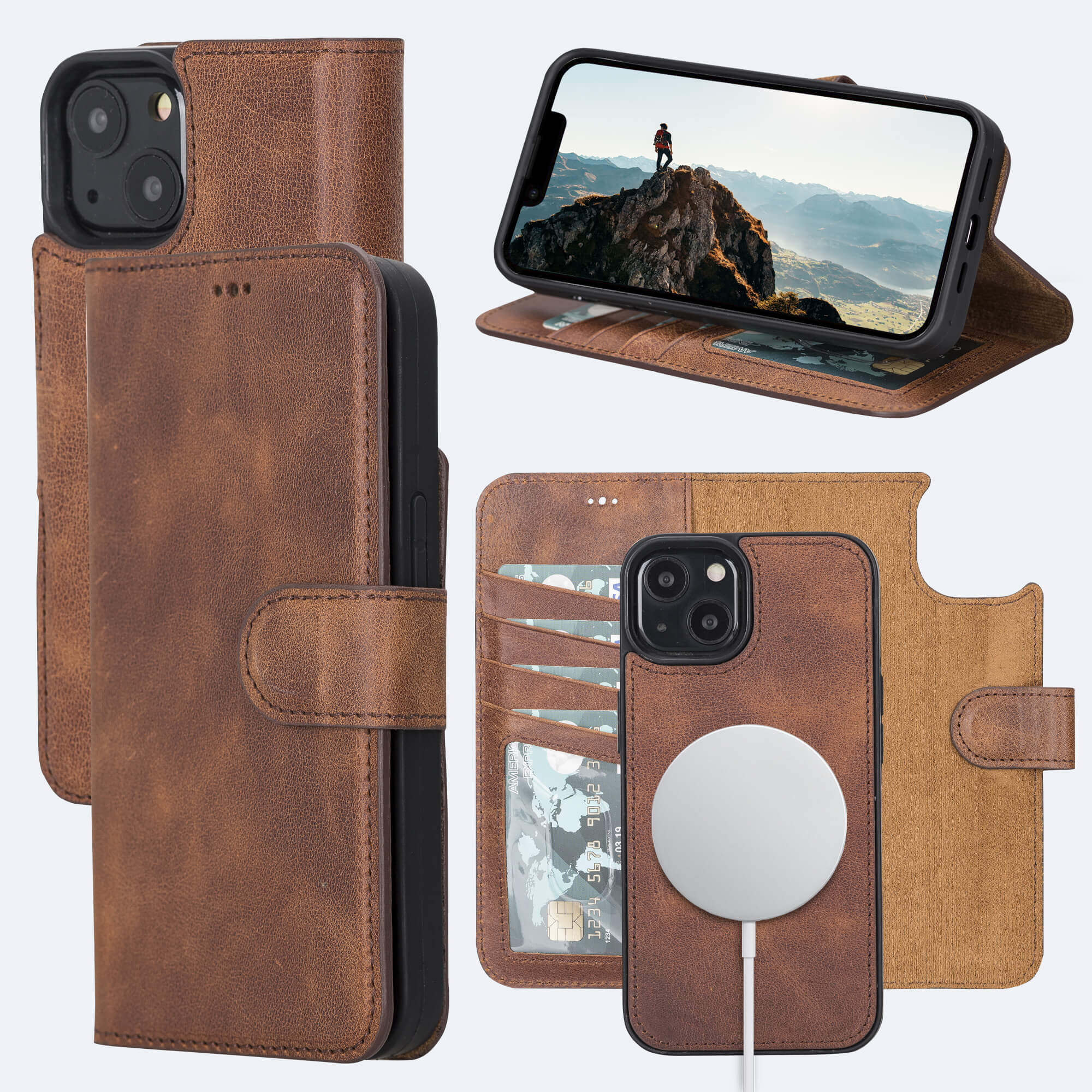 IPhone 12 Series Rustic hotsell Brown Genuine Leather Magnetic Detachable RFID Protection Wallet Case with Card Slots, iPhone 12 Series Back Cover