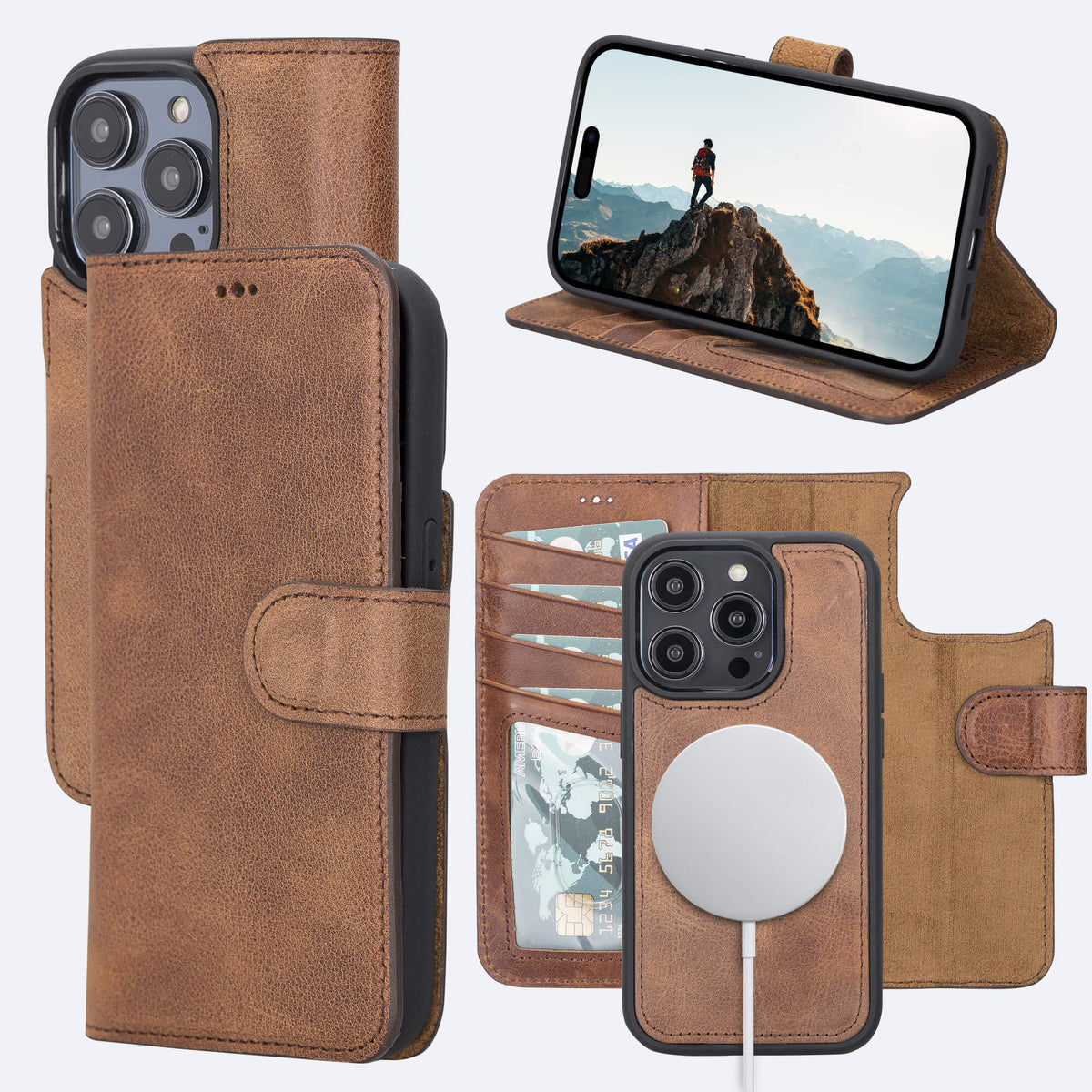 iPhone 15 Pro Leather Wallet Case