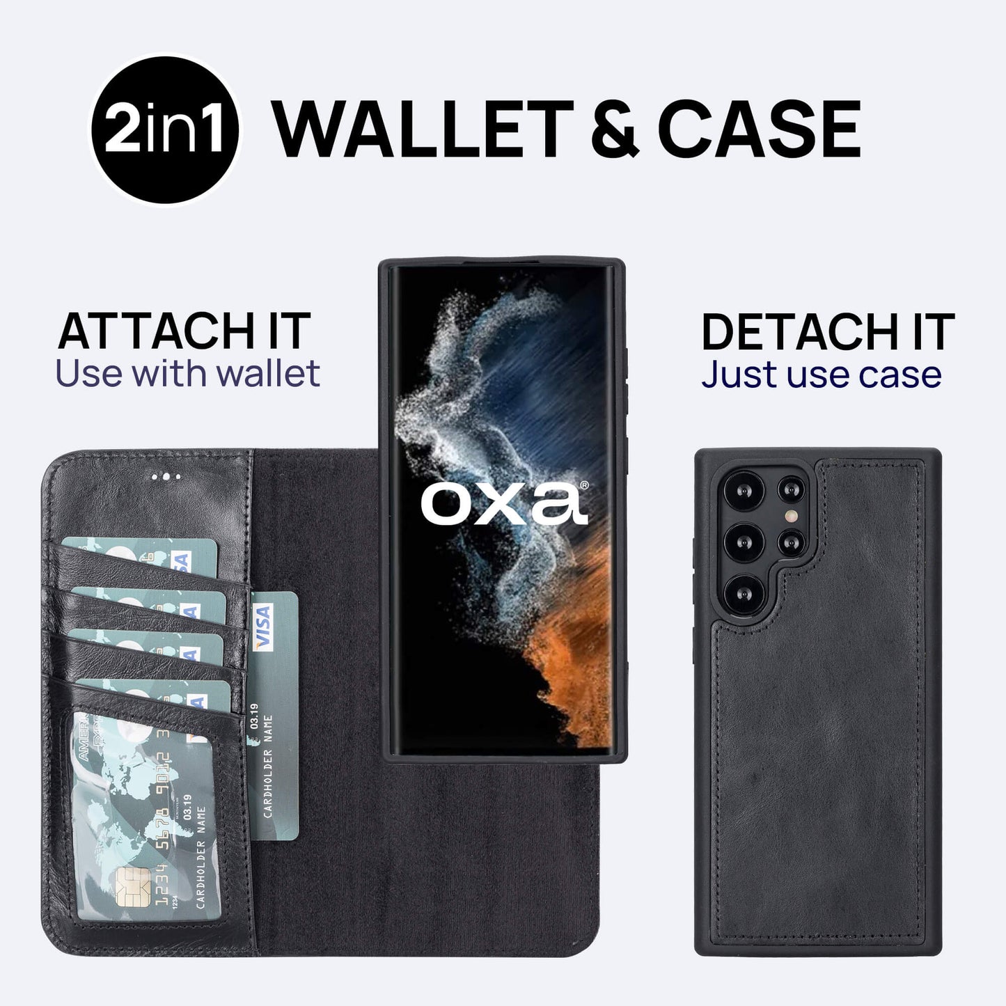 Oxa iPhone 13 Pro Max Leather Wallet Case - Black