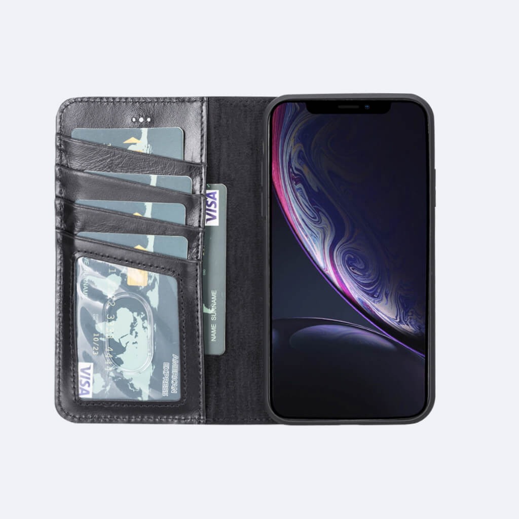 Leather Wallet Case for iPhone Xs Max - Oxa Black