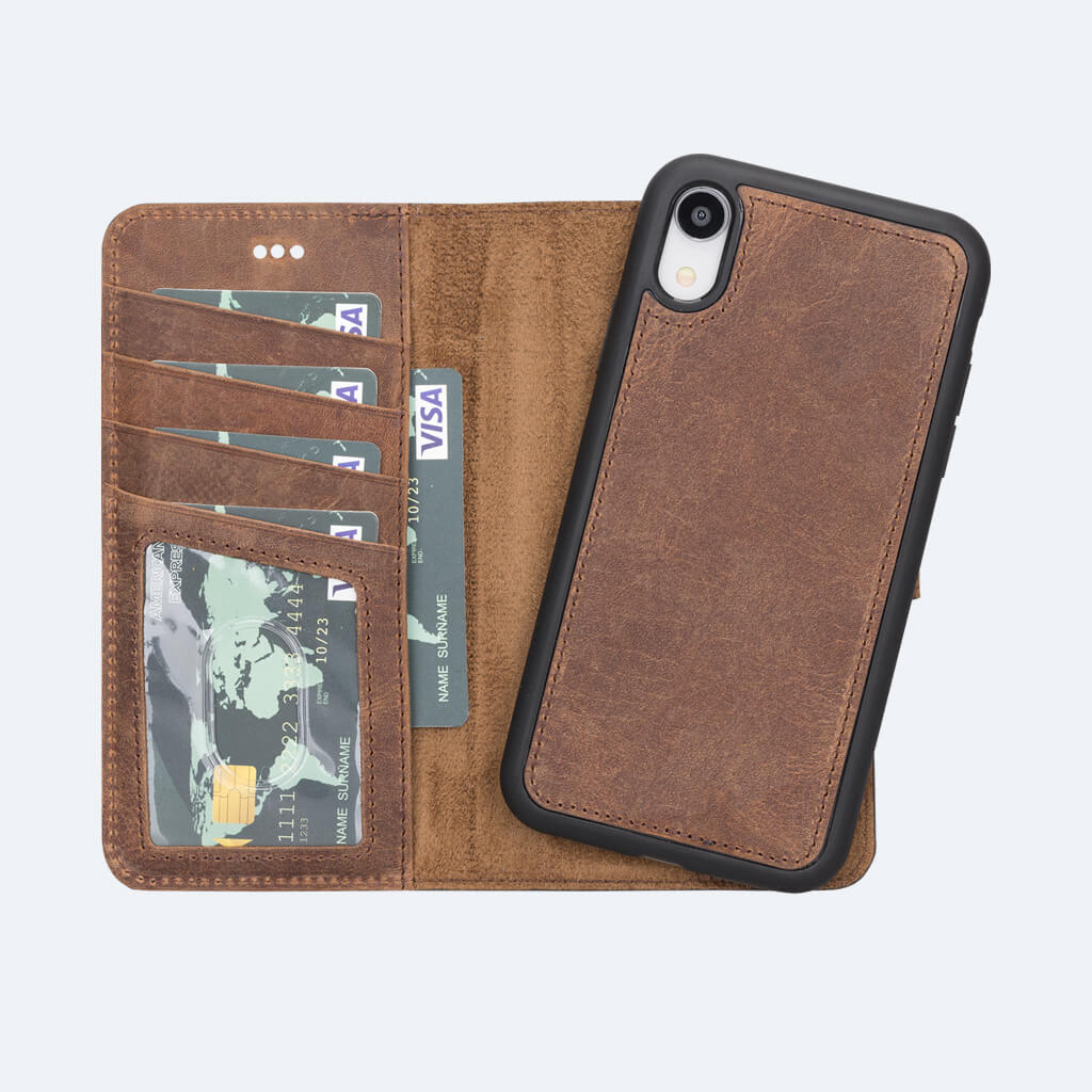 Burnished Brown Genuine Leather Magnetic Wallet Case for iPhone XR/XS –  O2Leather