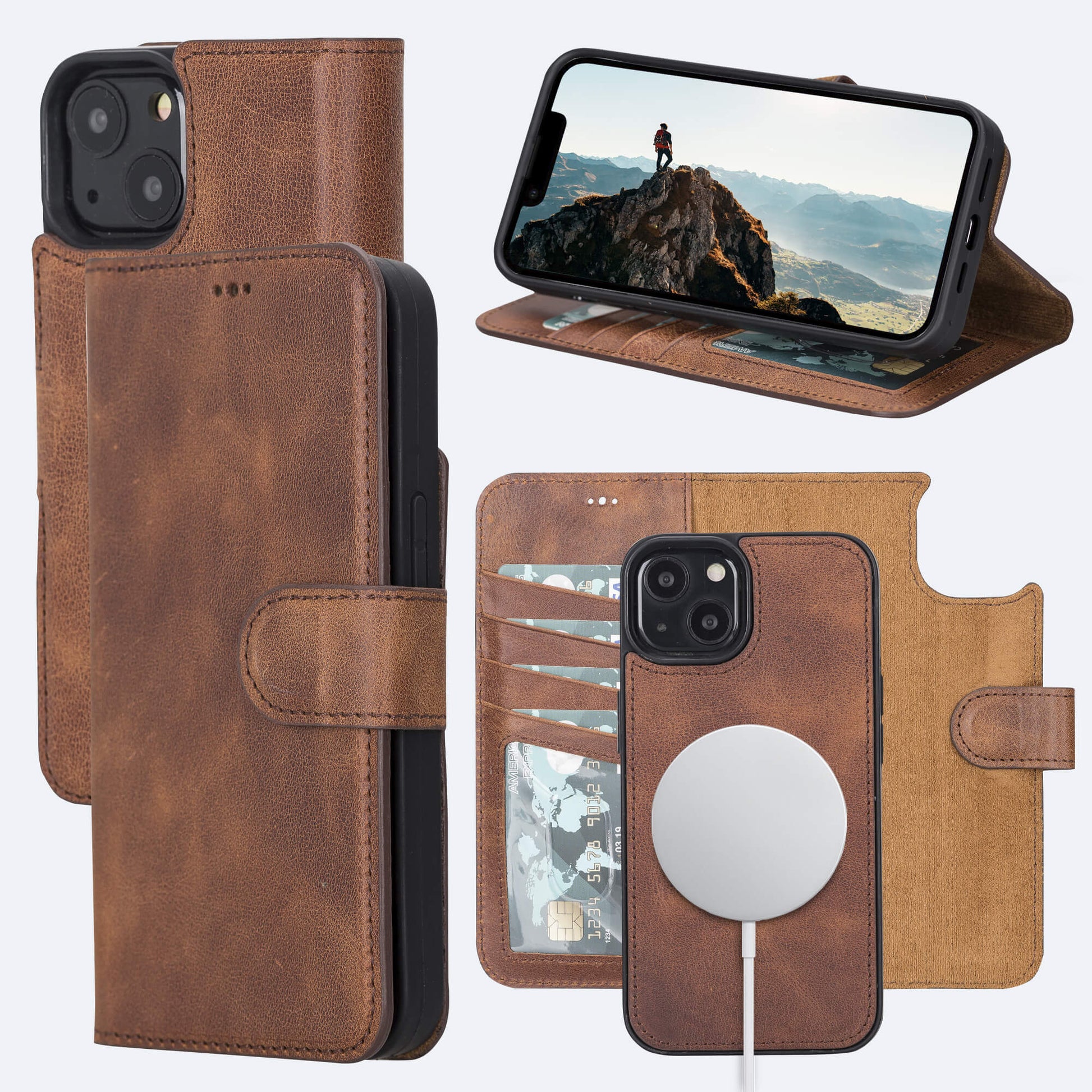 Geometric Goods Leather Folio Case Wallet with MagSafe for iPhone 14 Series Camel / iPhone 14 Plus